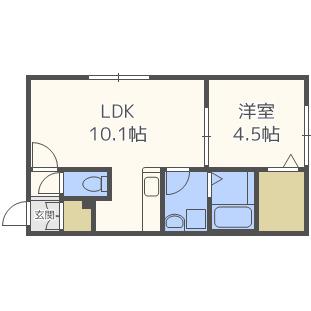 AMI中の島(1LDK/2階)の間取り写真