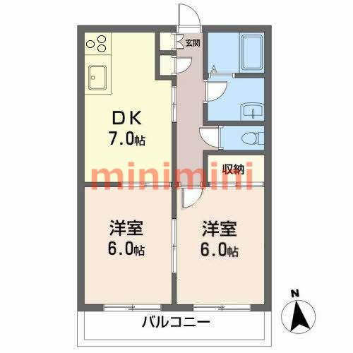 グリーンルーフ大冠A棟(2DK/1階)の間取り写真