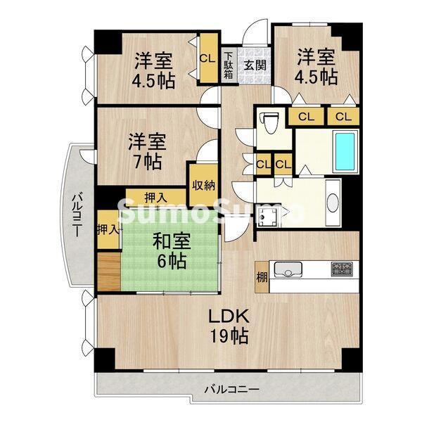 アーデンコート住吉川(4LDK/2階)の間取り写真