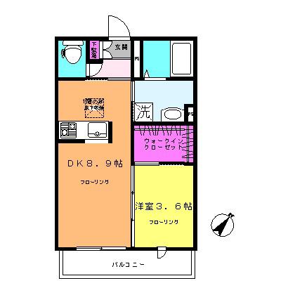リラフォート(1DK/2階)の間取り写真