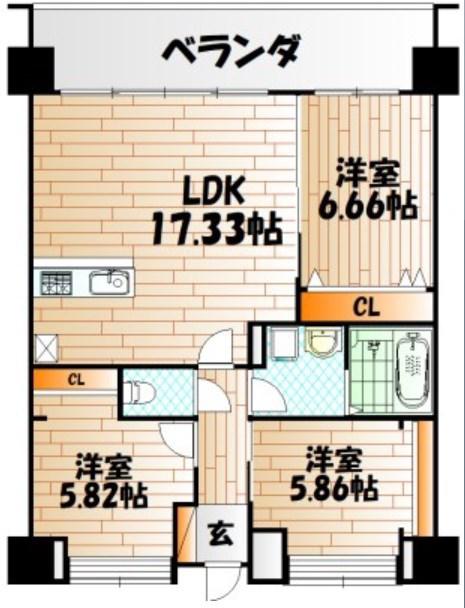 レジェンド高見(3LDK/8階)の間取り写真