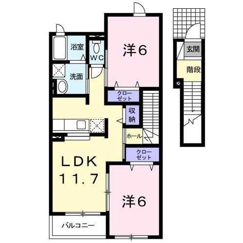 プレイスI(2LDK/2階)の間取り写真