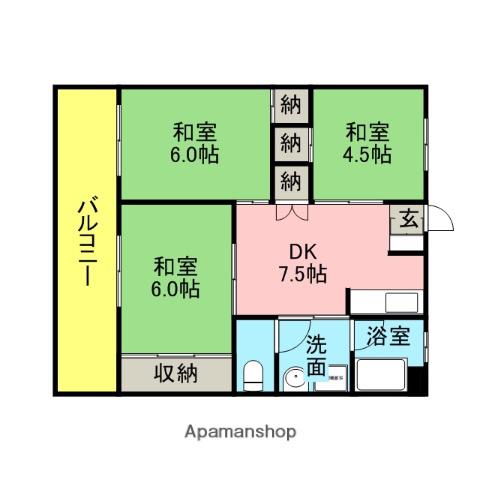 小笹カステリアC棟(3DK/4階)の間取り写真