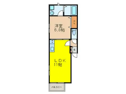 ポラリス南福岡(1LDK/1階)の間取り写真