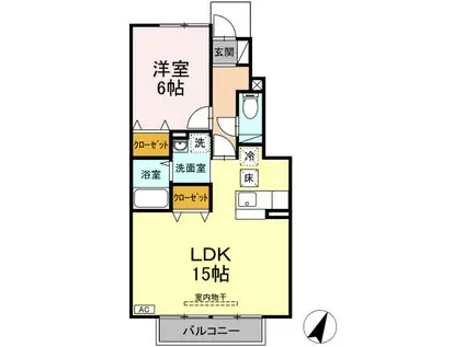 ビリディアン(1LDK/1階)の間取り写真