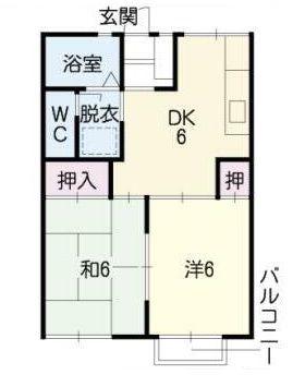 ハラマキハイツD棟(2DK/2階)の間取り写真