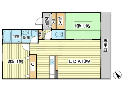 ディアス六百目 B棟(2LDK/1階)の間取り写真