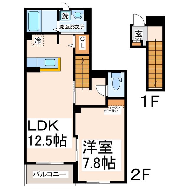 熊本市電上熊本線 段山町駅 徒歩6分 3階建 築12年(1LDK/2階)の間取り写真
