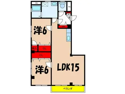 ハイツオワデ(2LDK/3階)の間取り写真
