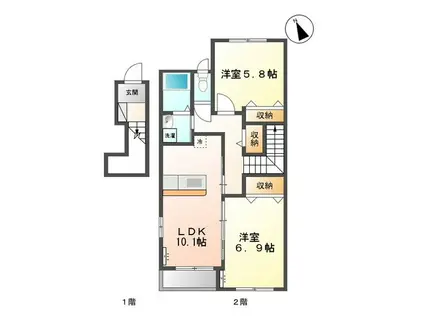 ＪＲ常磐線 原ノ町駅 徒歩4分 2階建 築11年(2LDK/2階)の間取り写真