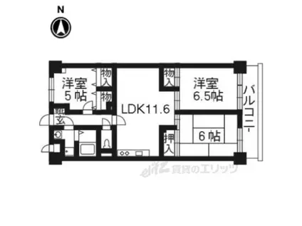 阪急嵐山線 松尾大社駅 徒歩18分 5階建 築30年(3LDK/2階)の間取り写真