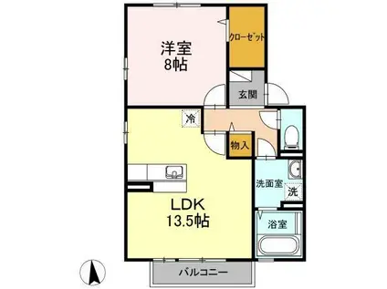 リビングタウン飯岡新田IIC棟(1LDK/2階)の間取り写真