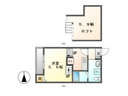 オーク ツリー メゾン志賀(1K/1階)の間取り写真