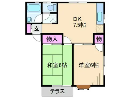 フラット寺尾II(2DK/1階)の間取り写真
