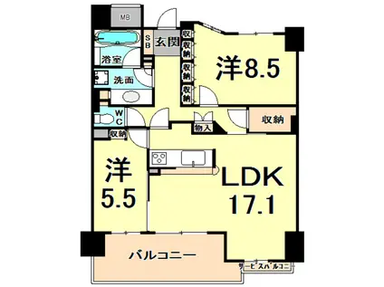 パークホームズ甲子園浦風町(2LDK/3階)の間取り写真