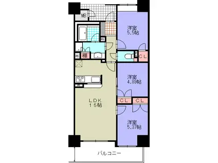 ＪＲ山田線 上盛岡駅 徒歩5分 14階建 築19年(3LDK/9階)の間取り写真
