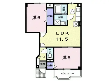 ポーセリンふじい(2LDK/1階)の間取り写真