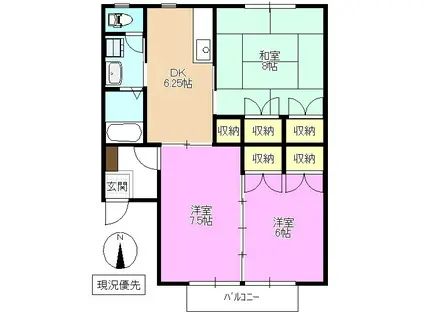 グランドール・アイ B棟(3DK/2階)の間取り写真