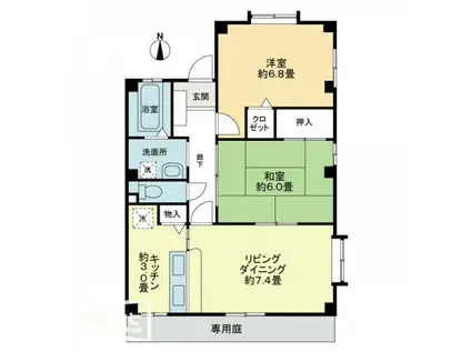 フォブールひうち(2LDK/1階)の間取り写真