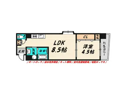 パークヒルズ都島 縁(1LDK/1階)の間取り写真