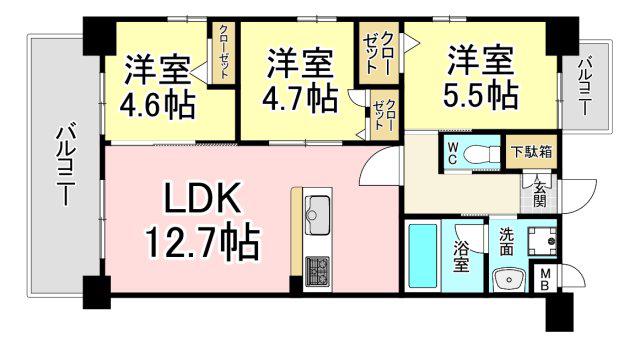 コンダクトレジデンスHIBIKINO(3LDK/6階)の間取り写真