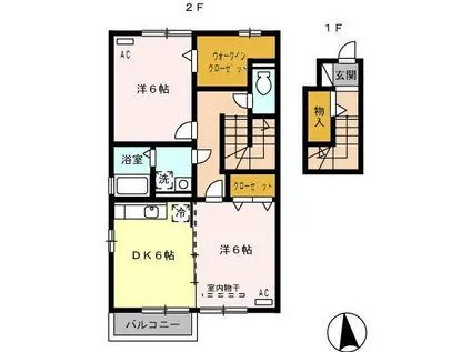 セジュール浜津II(2DK/2階)の間取り写真