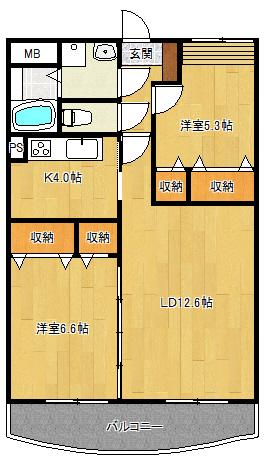 プレジールコート太田(2LDK/2階)の間取り写真