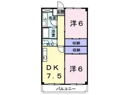 ビューセジュールK(2DK/2階)の間取り写真