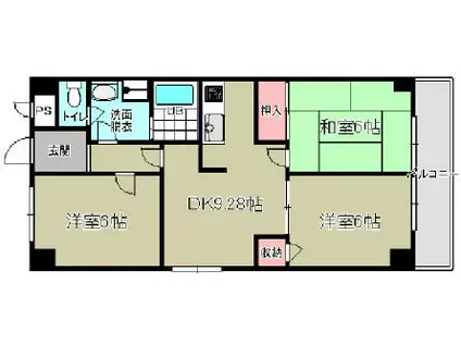 エコロCITY七松(3DK/1階)の間取り写真