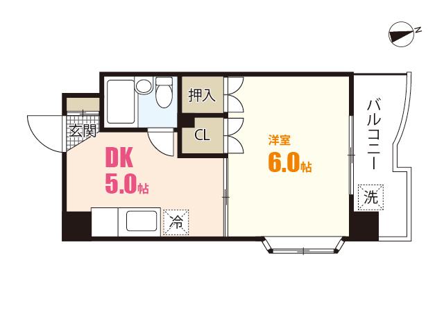 グレース中田(1DK/4階)の間取り写真