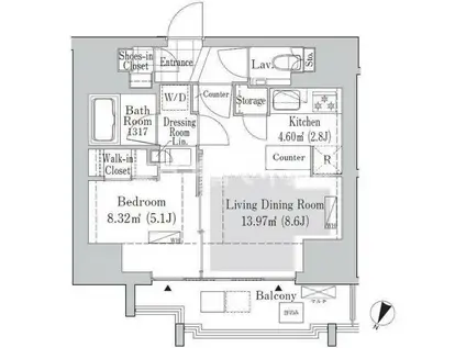 リブクオーレ神保町(1LDK/13階)の間取り写真