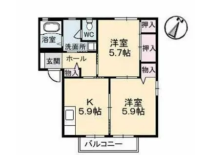 ノースヴェレッジ II C(2K/2階)の間取り写真