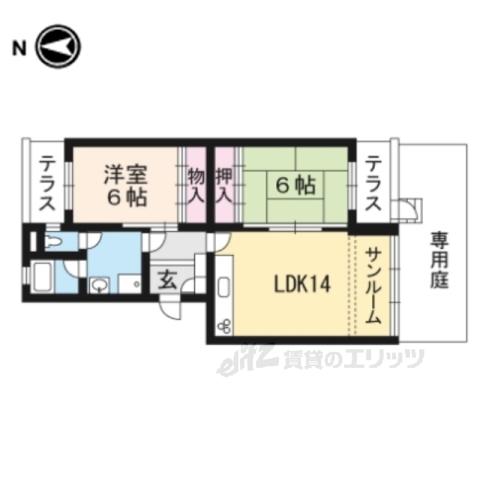 嵐山ロイアルハイツ6号棟(2LDK/1階)の間取り写真