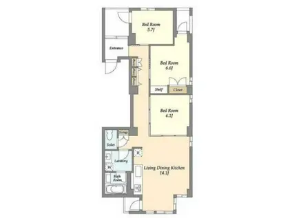 HUIT神楽坂(3LDK/2階)の間取り写真