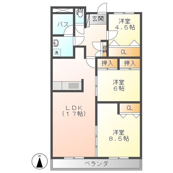 アコールヤマショウ(3LDK/4階)の間取り写真