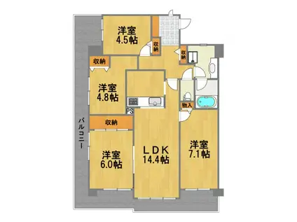 ルネ福生A棟(4LDK/8階)の間取り写真