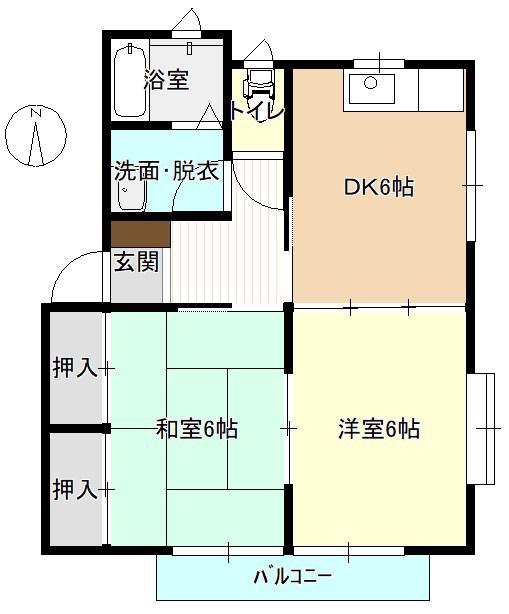 コアK C棟(2DK/1階)の間取り写真