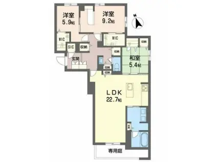 プレミアス城西(3LDK/1階)の間取り写真