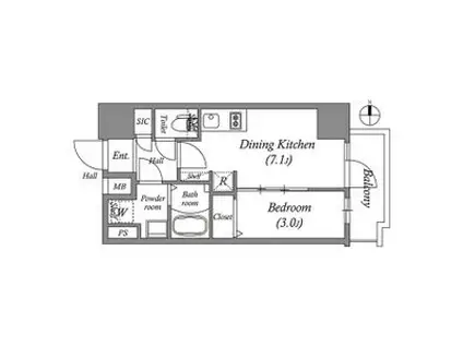 メインステージ大阪ノースGATEII(1LDK/12階)の間取り写真