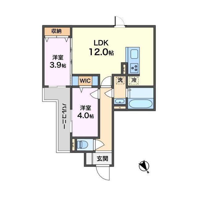 デュエット横浜高田(2LDK/3階)の間取り写真
