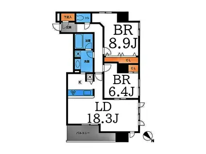 メトロタワー山下町(2LDK/17階)の間取り写真