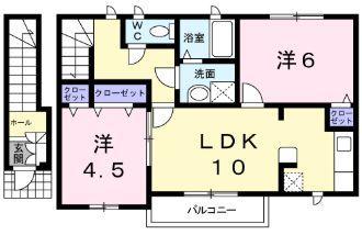 中土井ロングハイツ(2LDK/2階)の間取り写真