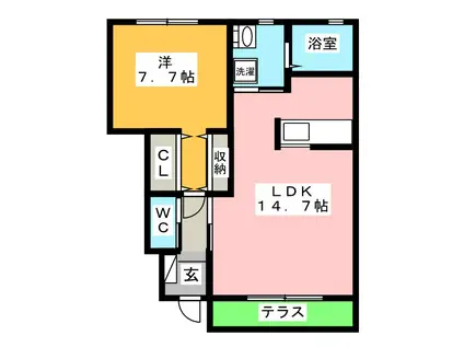 メゾン・ドゥ・ブラウニー B棟(1LDK/1階)の間取り写真