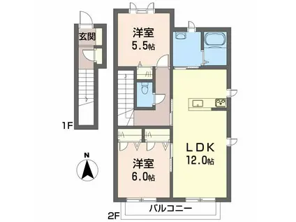 シャルマン高洲 II(2LDK/2階)の間取り写真