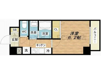 グランデュール鶴橋(1K/3階)の間取り写真