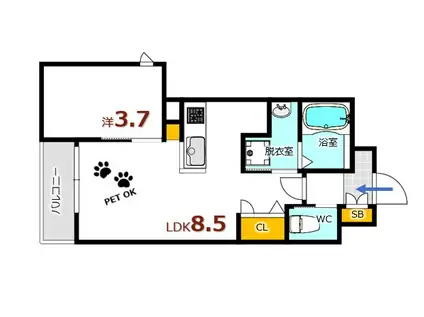 月光安芸中央(1LDK/2階)の間取り写真
