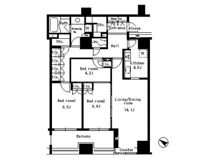 パークアクシス日本橋ステージ(3LDK/2階)の間取り写真