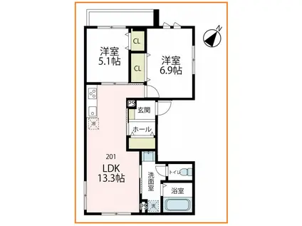 プルメリア(2LDK/2階)の間取り写真