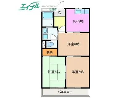 グリーンコート桜台B(3K/2階)の間取り写真