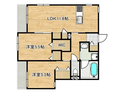 観音2丁目ヘーベルメゾン東棟(2LDK/2階)の間取り写真